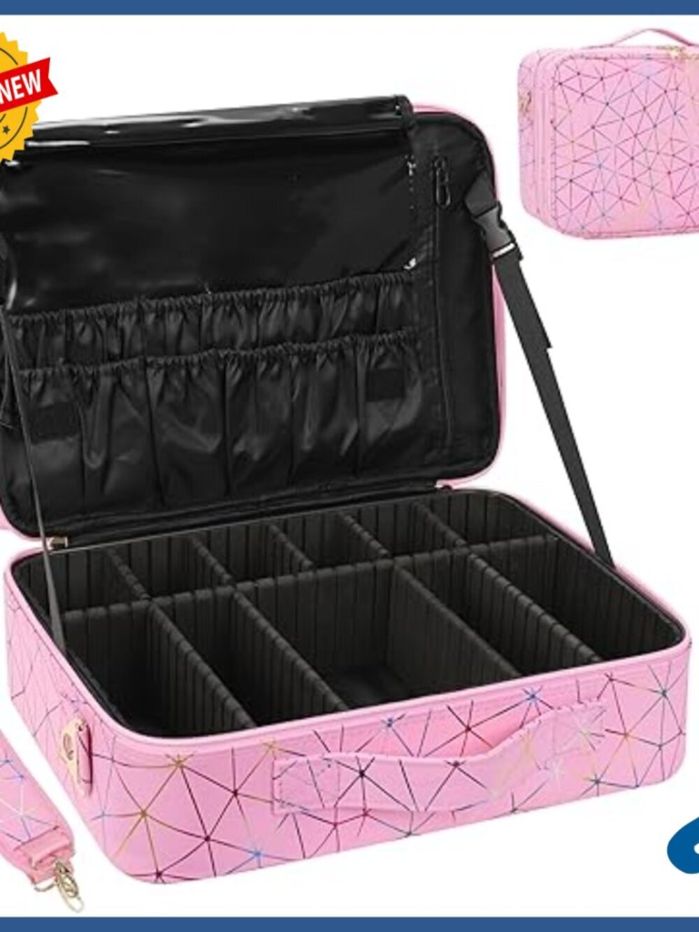 Large 3-Layer Professional Makeup Case Train Box Organizer PU Leather